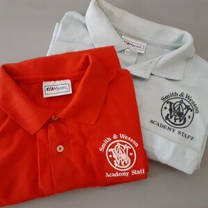 Lot -2 Vintage 1980's Smith & Wesson Academy Staff * Polo Shirt *M & L Red Blue